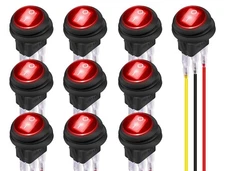 DaierTek Red LED 12 Volt Rocker Switch Waterproof Round Toggle 12V Lighted ON