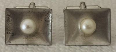 Vintage P & K Sterling Silver Cufflinks Pearl Stone 10 Grams