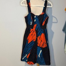 Maeve Blue and Orange Abstract Dress triple lined 100% cotton Anthropologie