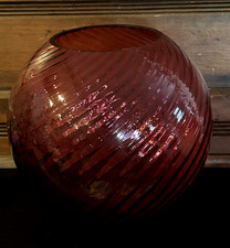 Vintage Large Fenton Cranberry Glass Swirl Spiral Optic Round Vase 7 1/2 Sticker