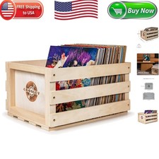 Vinyl Record Storage Crate - Stylishly Holds 75 Albums, Easy to Assemble