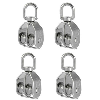 Pulley Block 4 Pack Stainless Steel Double & Single Pulley M15 Swivel Hook