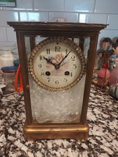 19th Century French Mantle Click Four-Glass Style Enamel Face Includes Key