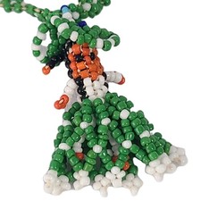 Vintage Native American Kachina Doll Girl Seed Bead Pendant Necklace Green