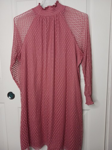 Women's Nina Leonard Lace Mockneck Trapeze Dress 2X Rouge Fairy Long Sheer Sleev - Picture 5 of 10