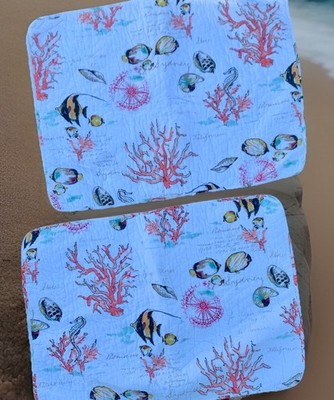Max Studio Quilted Pillowcases Set Of 2 Tie back Tropical Beach Nautical Marine 