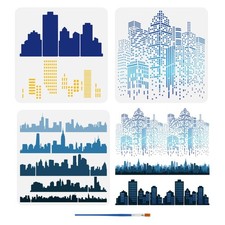 FINGERINSPIRE 3-Piece City Buildings Painting Stencil Set with Brush, 11.8x11.8