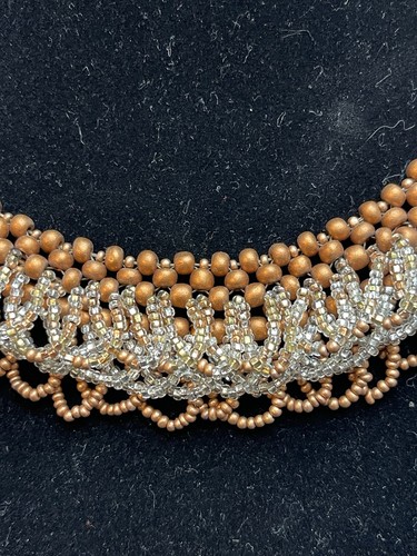 "Collar gargantilla babero con flecos de plata esterlina cuentas semilla vidrio cobre vintage 19"" br" - Imagen 3 de 7