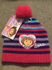 NWT Dora The Explorer Girls Knit Winter Hat Size 4-16 Pink Purple Aqua Tasseled