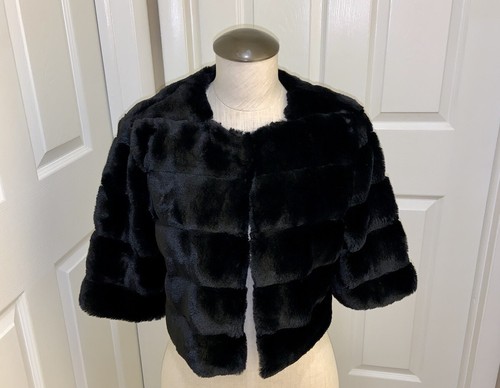 NWT WHBM Black Faux Fur Bolero Size 