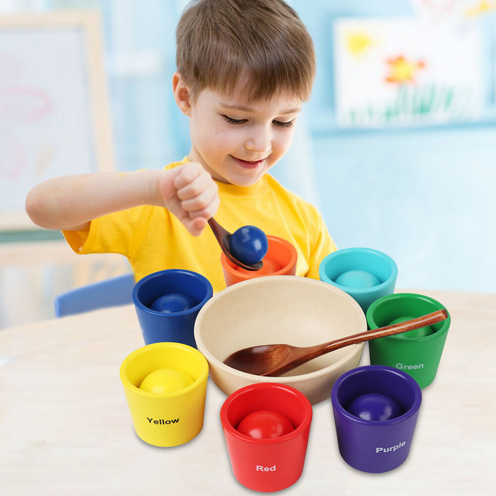 Rainbow Balls in Cups 7 Balls Montessori Toy for 2+ Year Old Kids (7