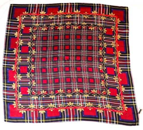 NEU großer Talbots karierter Seidentuch Gold Perlen rot blau schwarz 34" x 33"