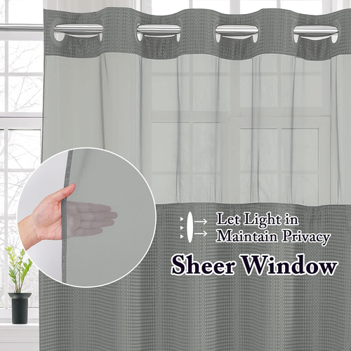 Extra Long Shower Curtain 72X86, Waffle Weave Bathroom Shower Curtain with Snap- - Picture 2 of 7