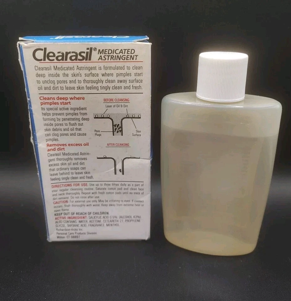 Astringente medicado acné Clearasil vintage años 70-80 tamaño grande 4,0 OZ Foto 2 de 4