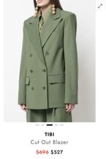 Nwt  Tibi Double Breasted Woven Cut Out Blazer Army Green Size : 4 Oversized