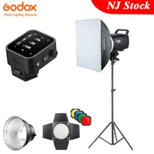 US Godox MS300 Studio Strobe Flash X3 Trigger BD-04 Barndoor Softbox Stand Kit