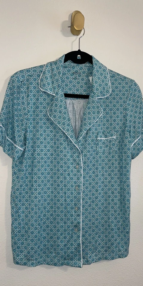 Alfani женщин гостиной сна кнопка спереди рубашка верхняя плитка печати S маленький зеленый новый - Изображение 2 из 4