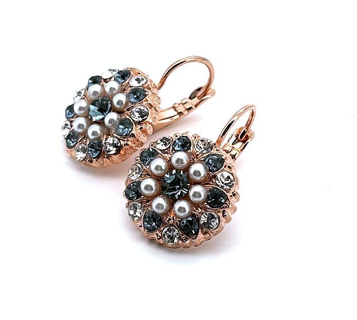 Floral Tanzanite Pearl Earrings with Swarovski Crystals by Mariana-image