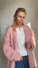 Cardigan Women Mohair Pink, Wool long cardigan, Mohair Cardigan, Chunky cardigan