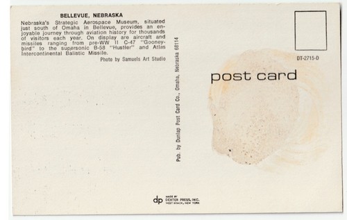 Museo Aeroespacial Estratégico-Bellevue, Nebraska NE-tarjeta postal sin publicar de colección - Imagen 2 de 2