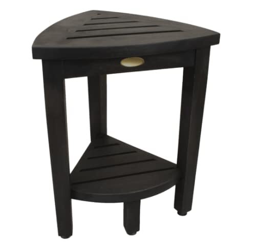 Современная криволинейная угловая душевая скамья из серого тика 18 с полкой 36490₽