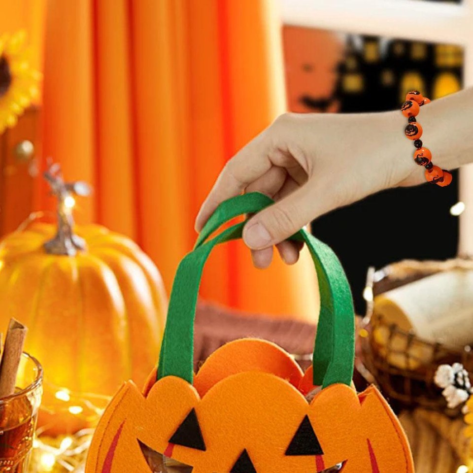 Gothic Halloween Skull Pumpkin Spider Beads Bracelet for Women Jewelry