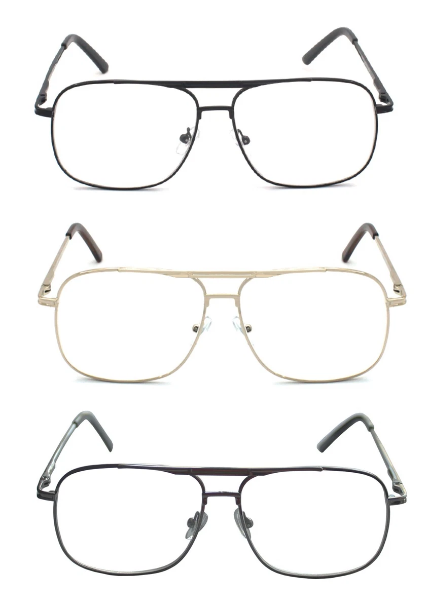 EYE ZOOM 3 Pack Readers Metal Frame Square Aviator Style Geek Reading Glasses