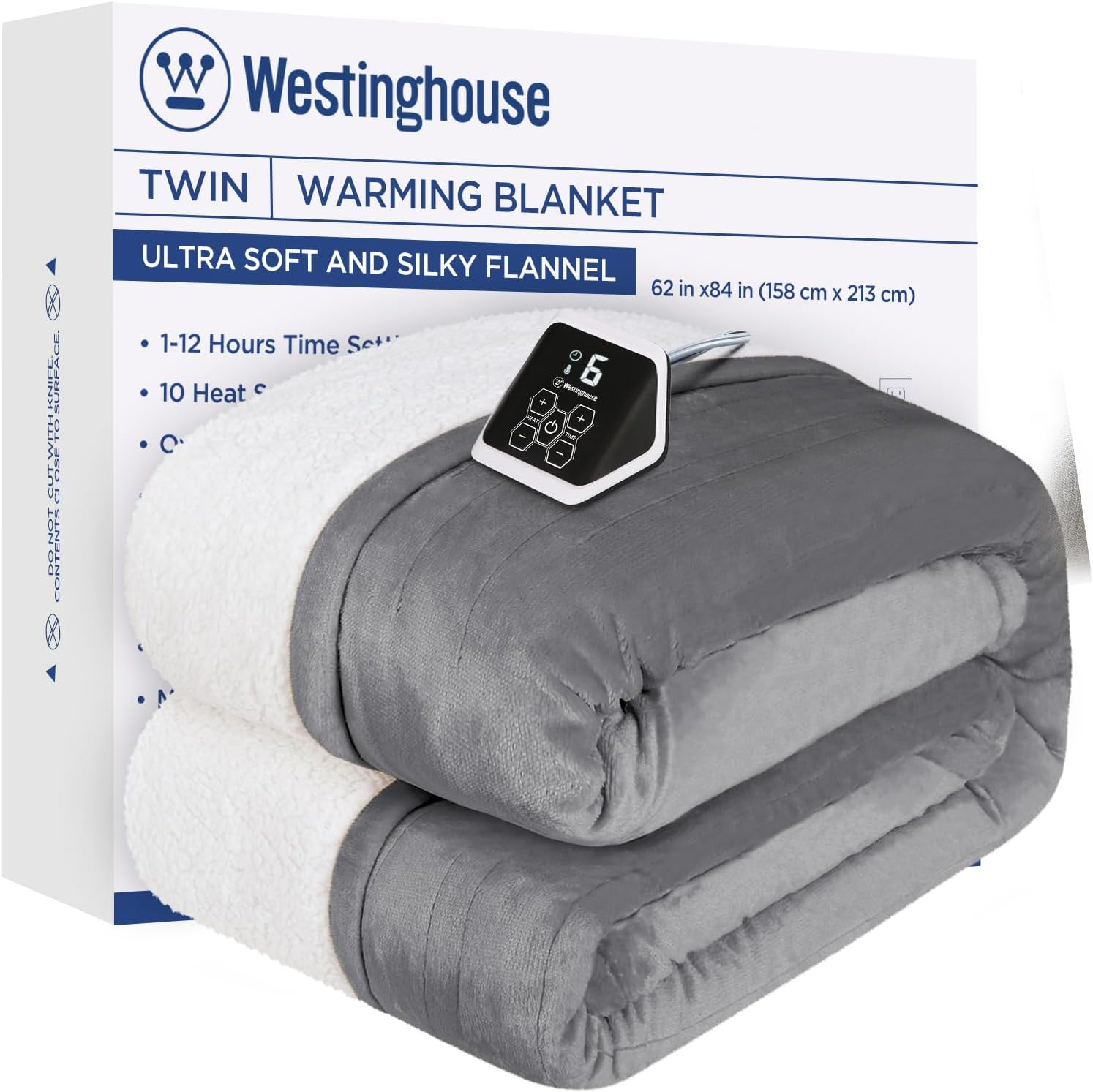 Soft Flannel to Sherpa Electric Heated Blanket Twin Size with 10 Heat Settings  