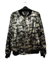 Quiz Black/khaki Shiny Camoflauge Bomber Jacket Size Uk 12 Dh102 Bb 01