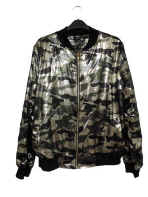 Quiz Black/Khaki Shiny Camoflauge Bomber Jacket Size UK 12 DH102 BB 01