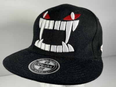 WUKE Devil Eyes Fangs Monster Snapback Baseball Hat Cap Black