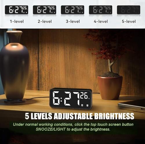 Reloj Despertador para Dormitorio, Reloj Digital Escritorio,Reloj Espejo,Pantalla LED Negro - Imagen 2 de 7