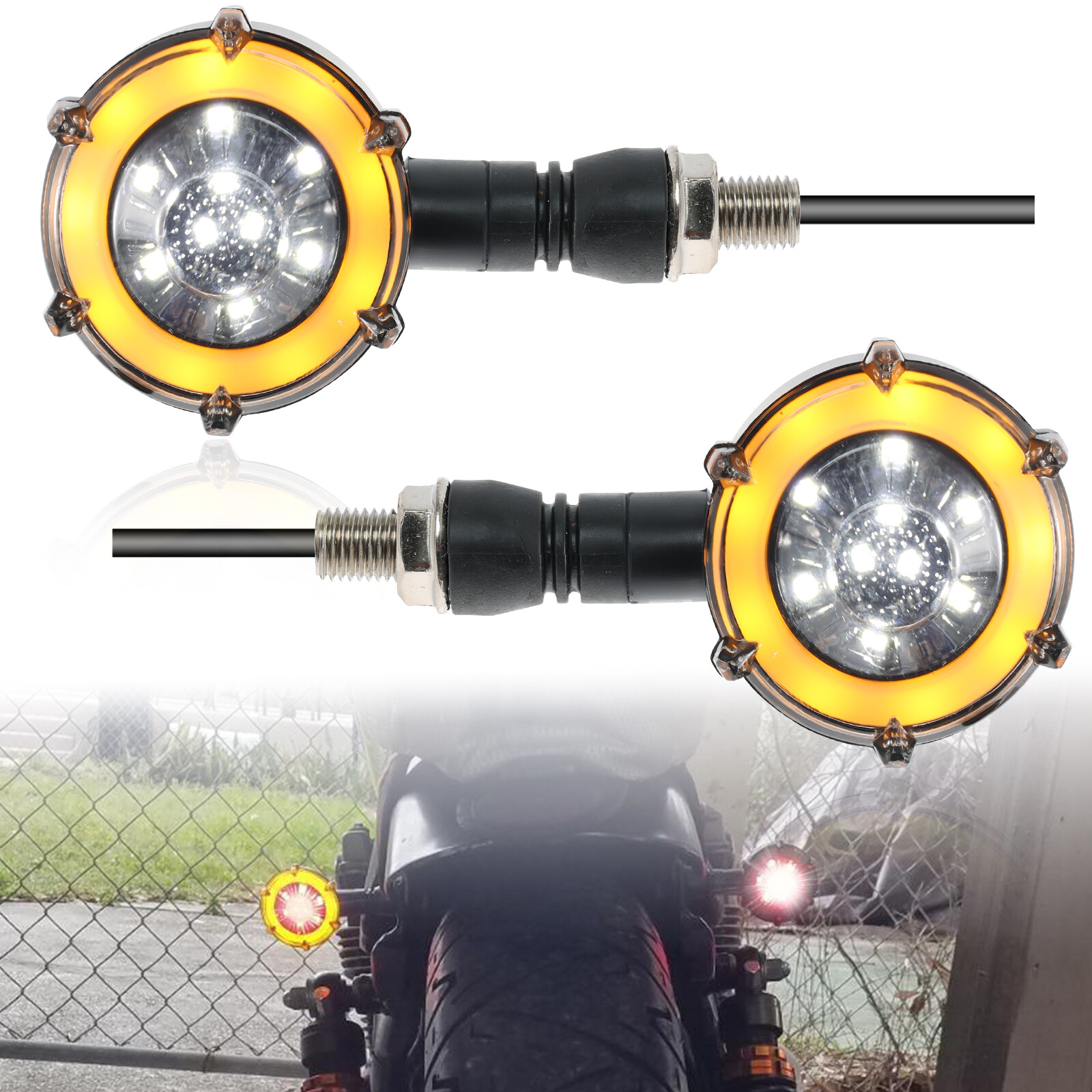 2Pc Motorcycle Round Turn Signal Sequence Indicator Daytime Running Lights DRL &