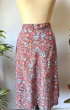 VTG 70'S HIPPIE BOHO RED BLUE FLORAL HIGH WAIST COTTAGECORE A-LINE SKIRT XS/S