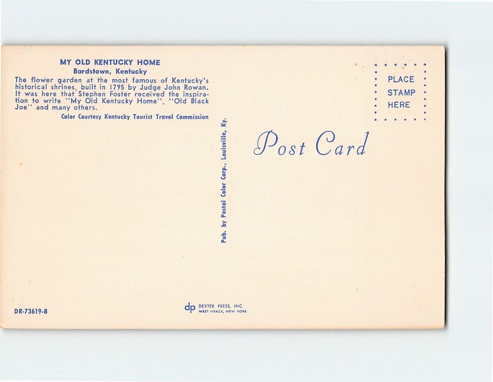 Postcard Flower Garden My Old Kentucky Home Bardstown Kentucky USA eBay