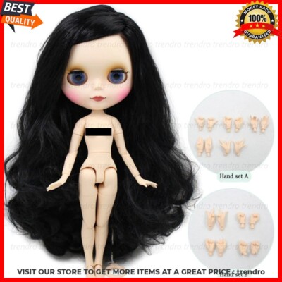 Factory Nude Blythe Doll 12 Inch Joint Body Moshalian Wavy Black Hair Matte Face