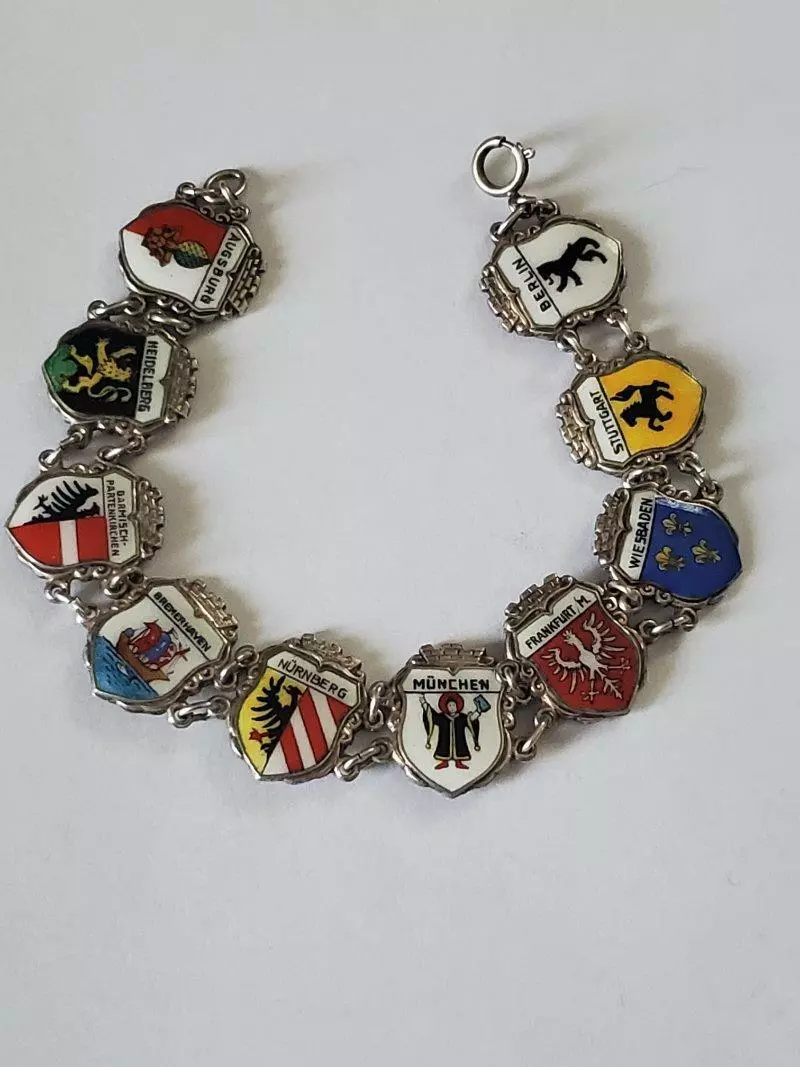 Vintage Germany Souvenir 800 Silver Enamel Link Bracelet