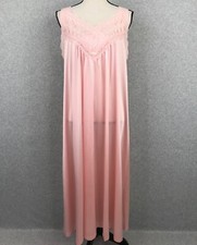 Vanity Fair Pink Nightgown Size Small Satin Lace Trim Embroidered