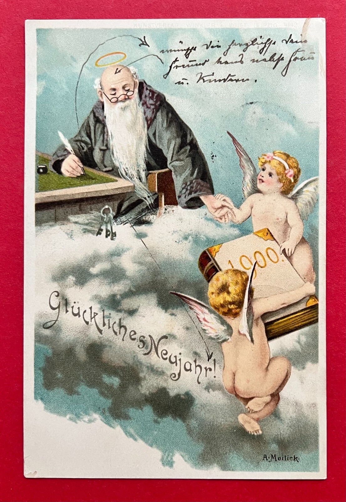 Glückwunsch Litho AK NEUJAHR 1899 Engel Schutzengel mit Heiligen Petrus ( 118060