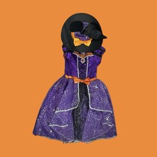 Disney Minnie Mouse Purple Glitter Witch Costume Dress Size 9-10 With Hat