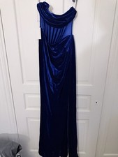 Miss Circle Blue Velvet Corset Maxi Dress S NWT
