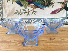 THREE ART DECO BLUE GLASS DESERT BOWLS