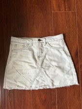 Tractr Girl's Weathered Hem Stretch Denim Skort w/ Belt, Size 12, Off White