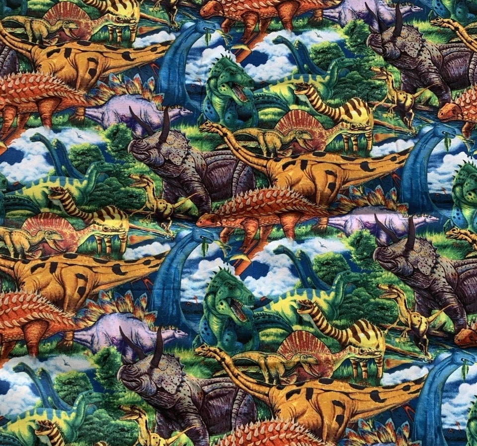 5 Prehistoric Dinosaurs 1 Yard Precut Fabric Square Cut Cotton 36 x 44" READ #S1 - Image 2 of 3