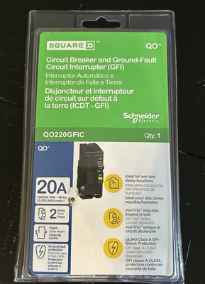 #ad Square D QO 20A Circuit Breaker and Ground Fault Interrupter GFI QO220GFIC $89.99