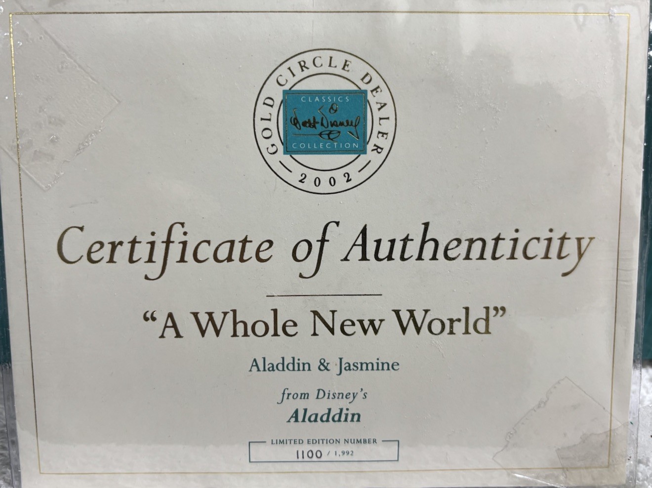 WDCC Aladdin & Jasmine A Whole New World Figurine Limited Edition #1100/1992 NIB