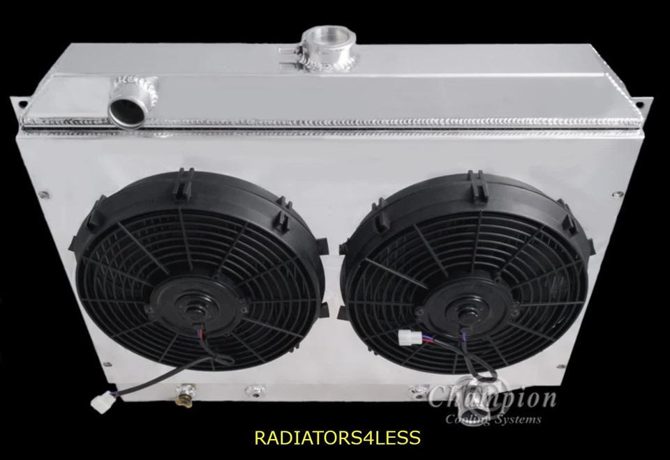 CAMPEÓN 4 FILAS ALUMINIO CUBIERTA RADIADOR VENTILADORES 12" 1968-1974 DODGE MOPAR 26" NÚCLEO Foto 3 de 3