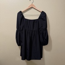 Mini Vestido Corto Para Mujer Mediano EXLURA Negro Sólido Globo Campesino Manga Larga