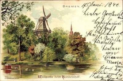 Litho Hansestadt Bremen, Wallpartie am Herdentor, Wasser,... - 3318619