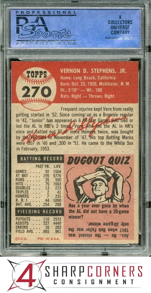 1953 TOPPS #270 VERN STEPHENS WHITE SOX PSA 7 - Image 2 of 4